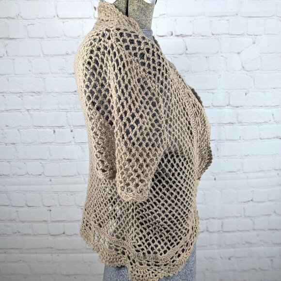 Spense Light Brown Crocheted Bolero Cover Up Sweater Top S - Picture 4 of 6